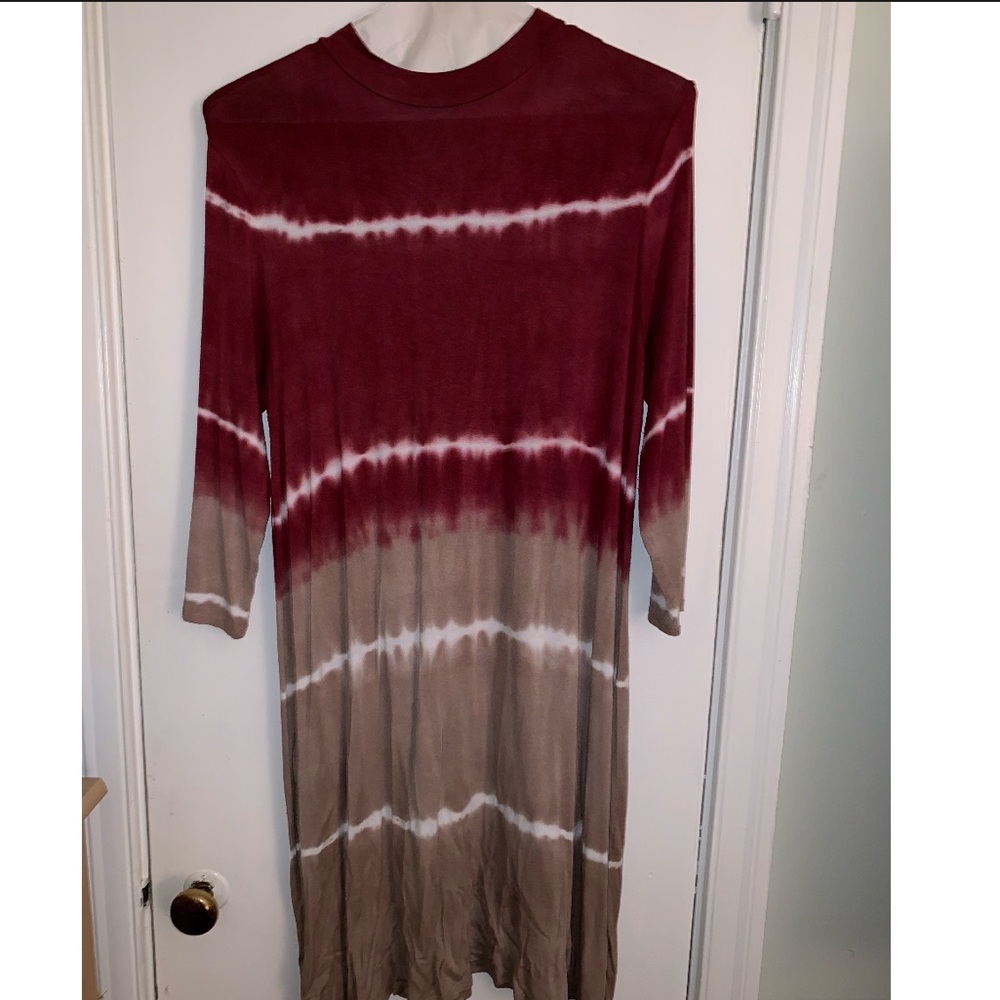 Burgundy and Taupe Tie-Dye Dress